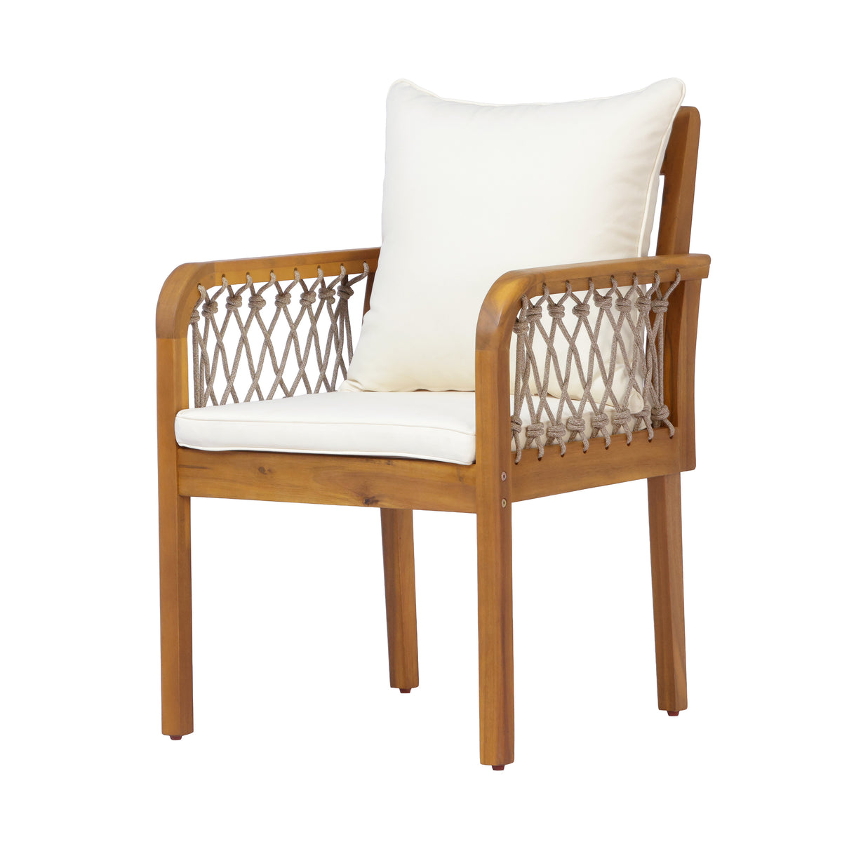Outdoor Patio Acacia Wood Chairs With Woven Rope Arms