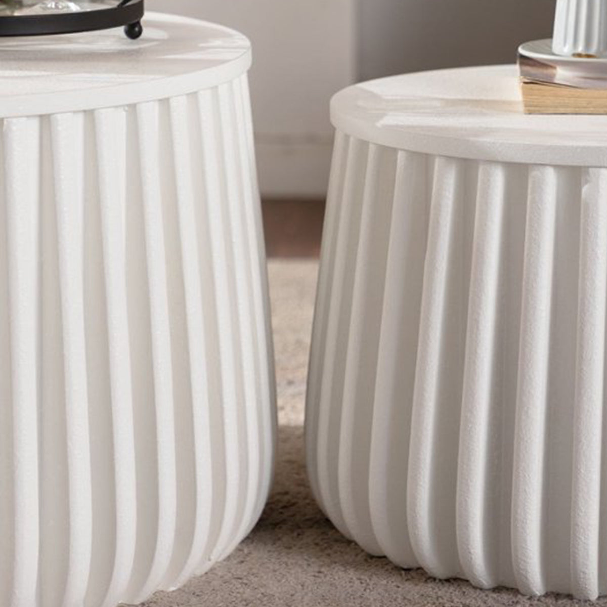 White Round Storage Table Set with Lift-Off Lid