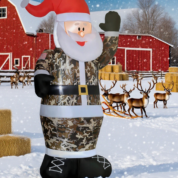 Christmas Inflatables Outdoor Decorations Santa Claus Wearing Camouflage
