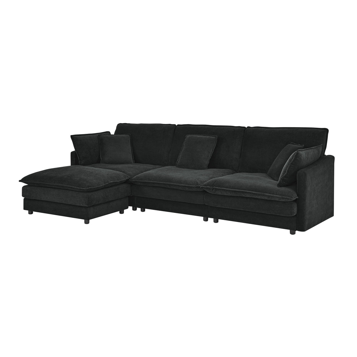 L-Shaped Sectional Sofa With Ottoman, Convertible 4 Seater Couch