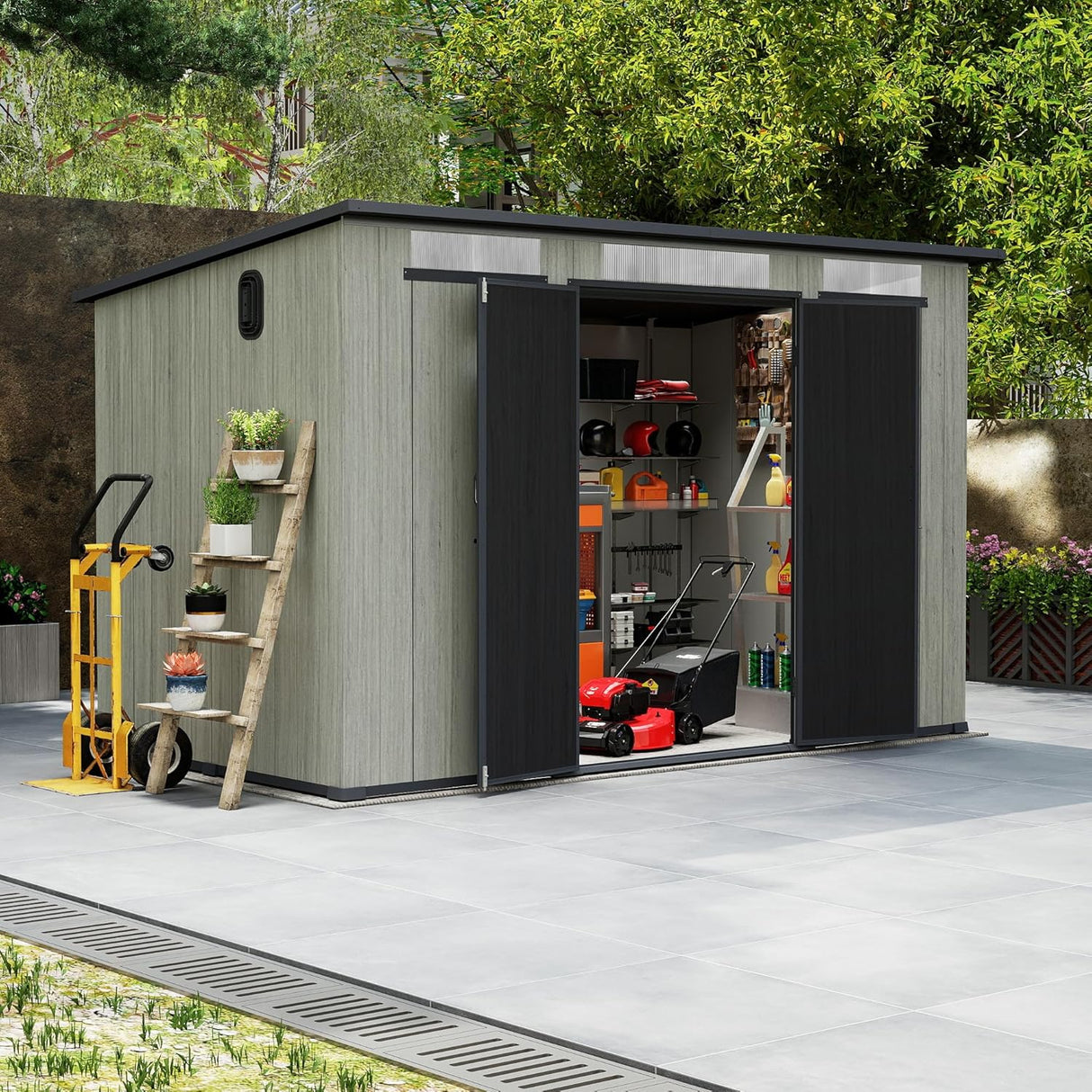 6x11FT Outdoor Resin Storage Shed with Transparent Windows & Louvered Vents