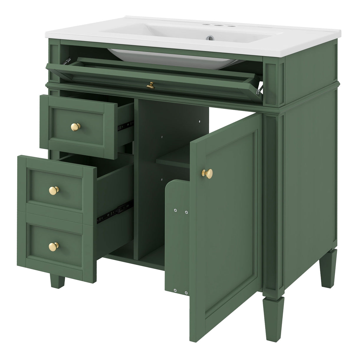 Bathroom Vanity With Top Sink, Storage Cabinet With 2 Drawers, Tip Out Drawer