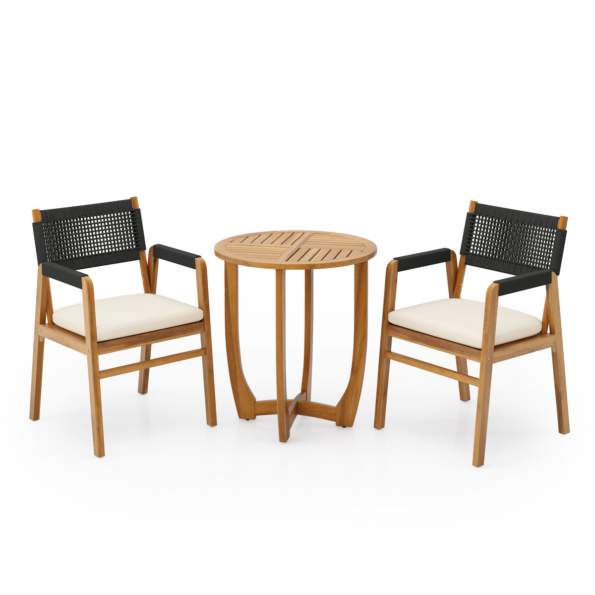 Outdoor 3-Piece Acacia Wood Dining Set with Cushion