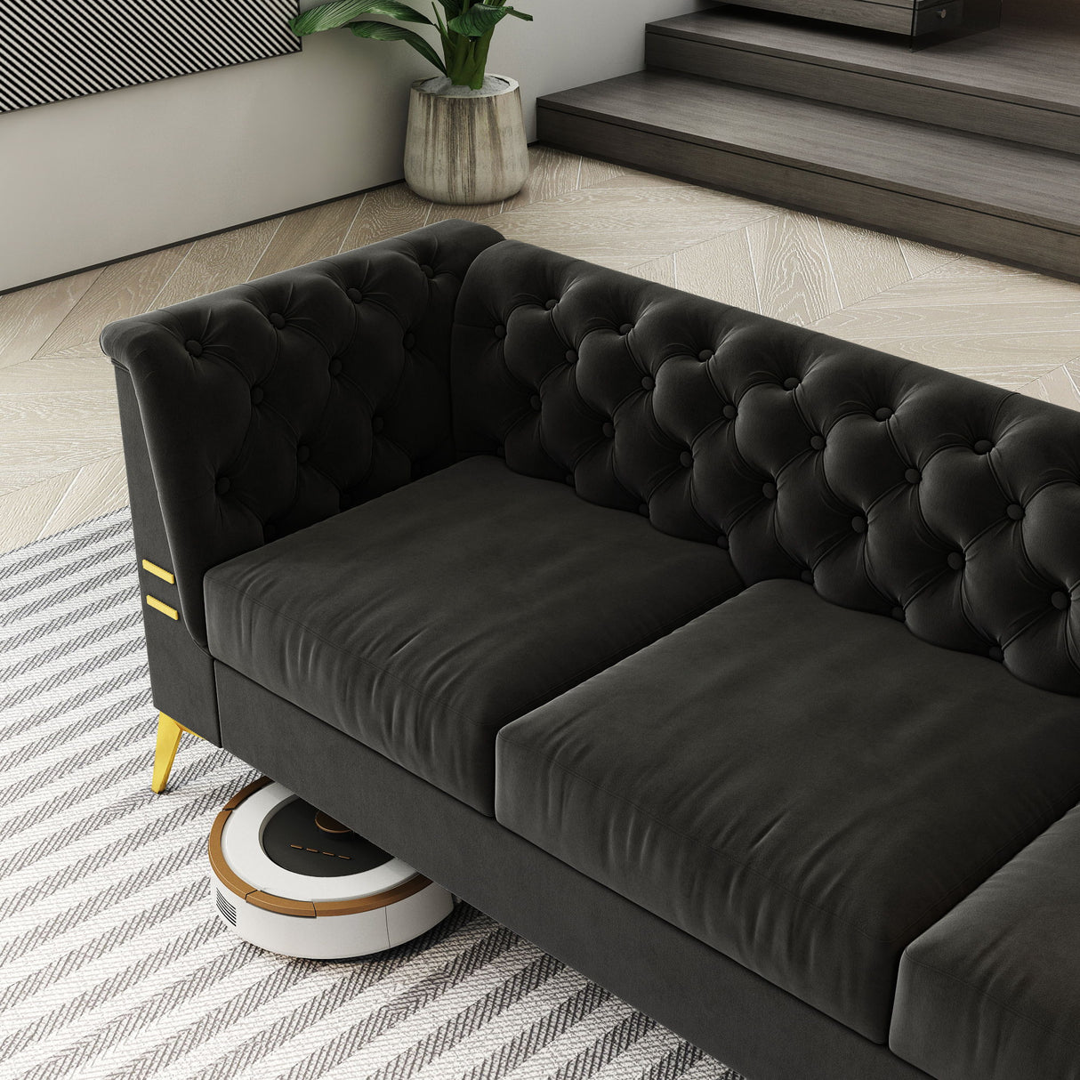 Luxurious Sofa With Legs, Modern Chesterfield Design, Tufted Upholstery, 3 Seat Couch For Living Room And Office