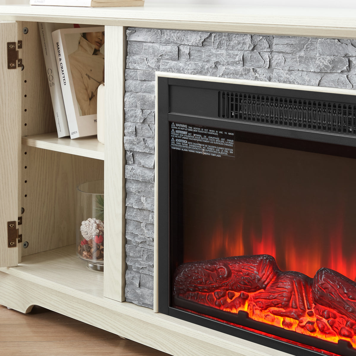 70" Modern TV Stand with 2-Door Storage & 23" Electric Fireplace