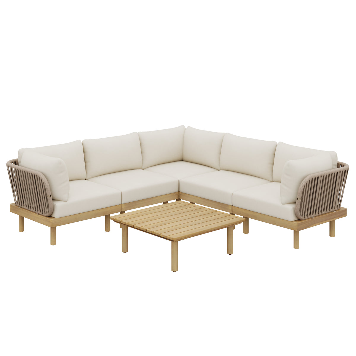 6-Piece Acacia Wood L-Shaped Modular Outdoor Sofa Set
