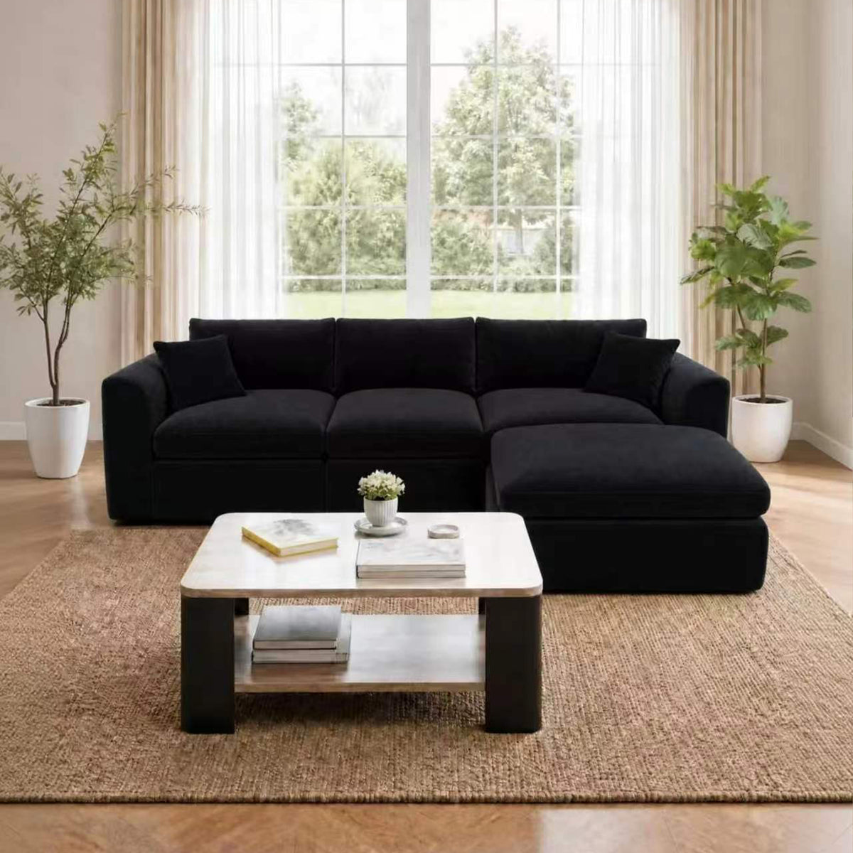 Compressed Modular Sectional Sofa with Ottoman
