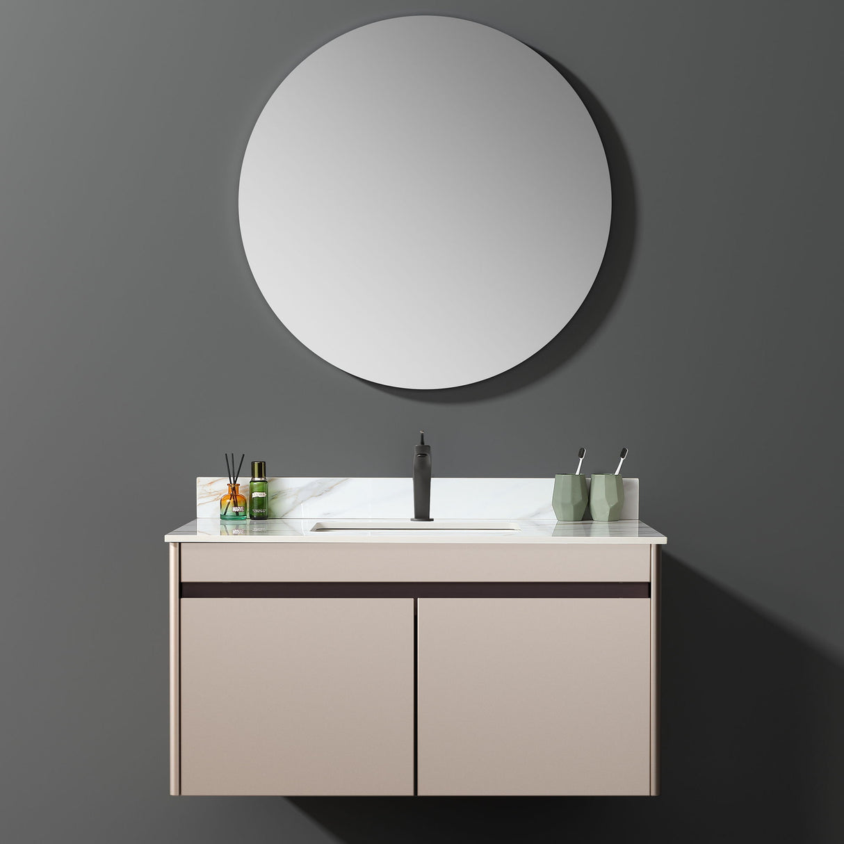 Elegant Vanity Top With Undermount Sink And Backsplash, Sintered Stone