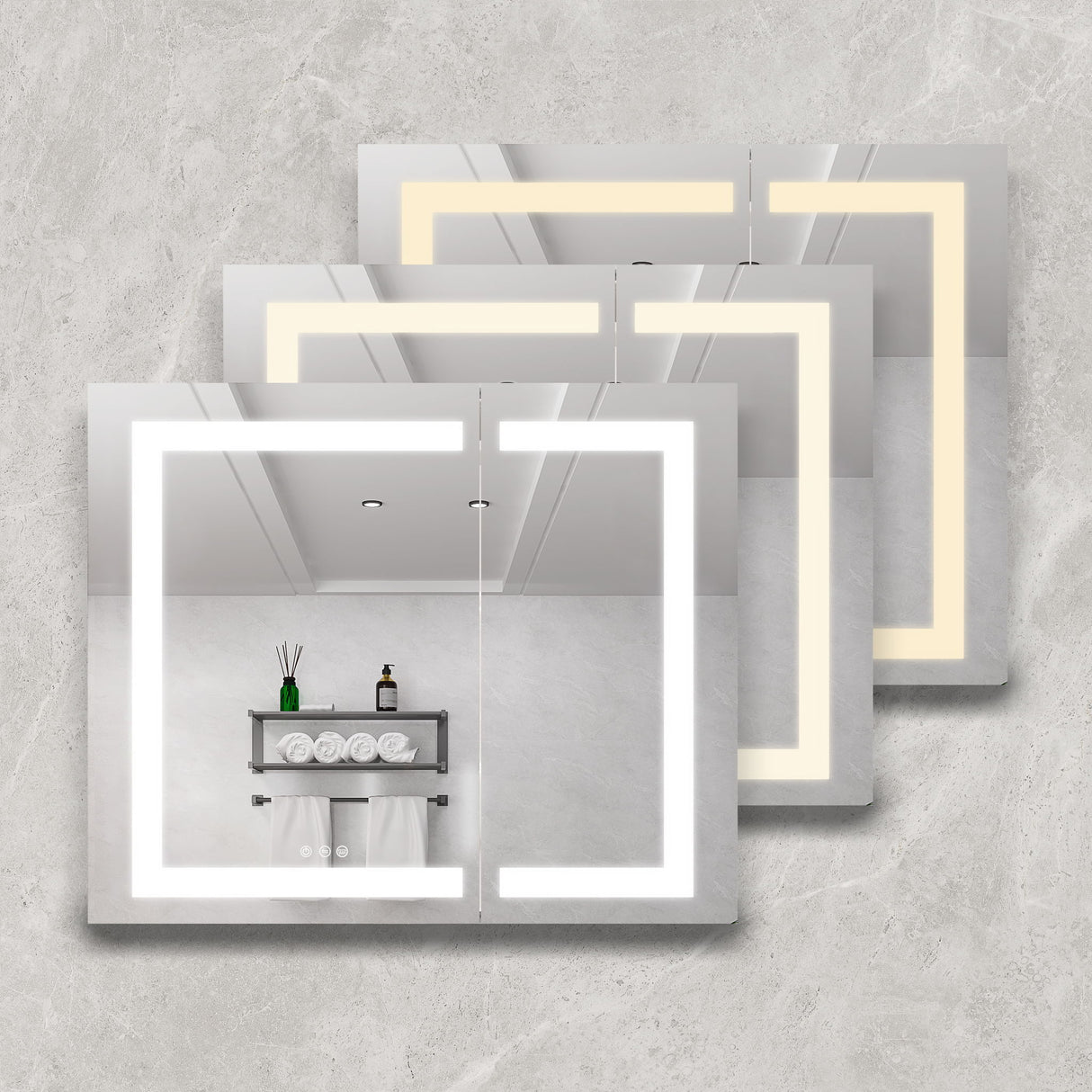 36" X 30" Medicine Cabinet With LED Vanity Mirror, Anti-Fog Recessed Or Surface Mount Bathroom Double Door Large Storage 3000K~6000K Bright Lighted Aluminum Storage Cabinet With Touch Switch - Silver