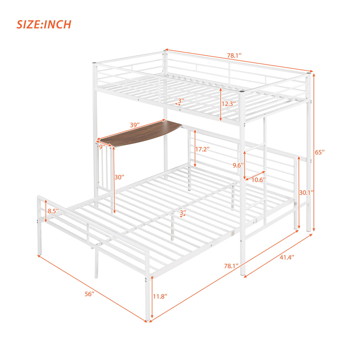 Bunk Bed With Desk, Ladder And Quality Slats For Bedroom