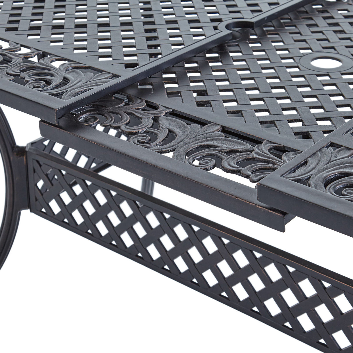 Outdoor Extendable Aluminum Dining Table With Pattern Table Top And Curved Legs - Copper