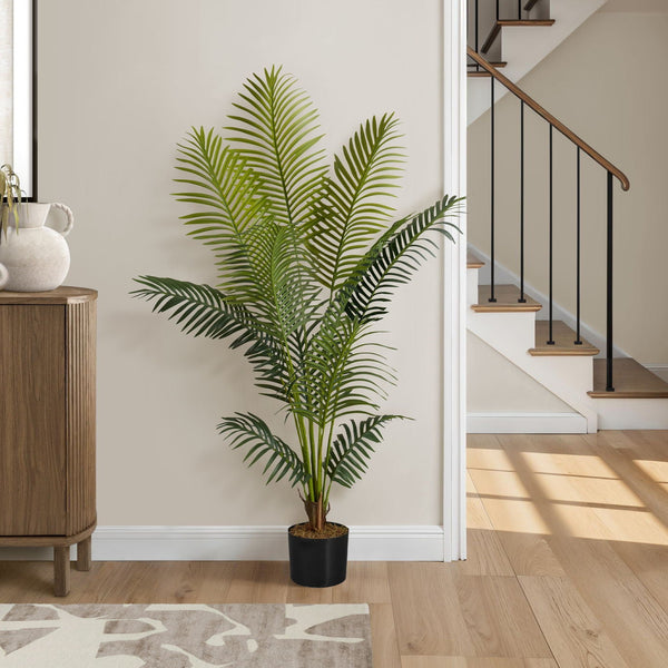 57" Tall, Artificial Plant, Palm Tree, Indoor, Faux, Fake, Floor, Greenery, Potted, Real Touch, Decorative - Green / Black - Best Buy Furniture