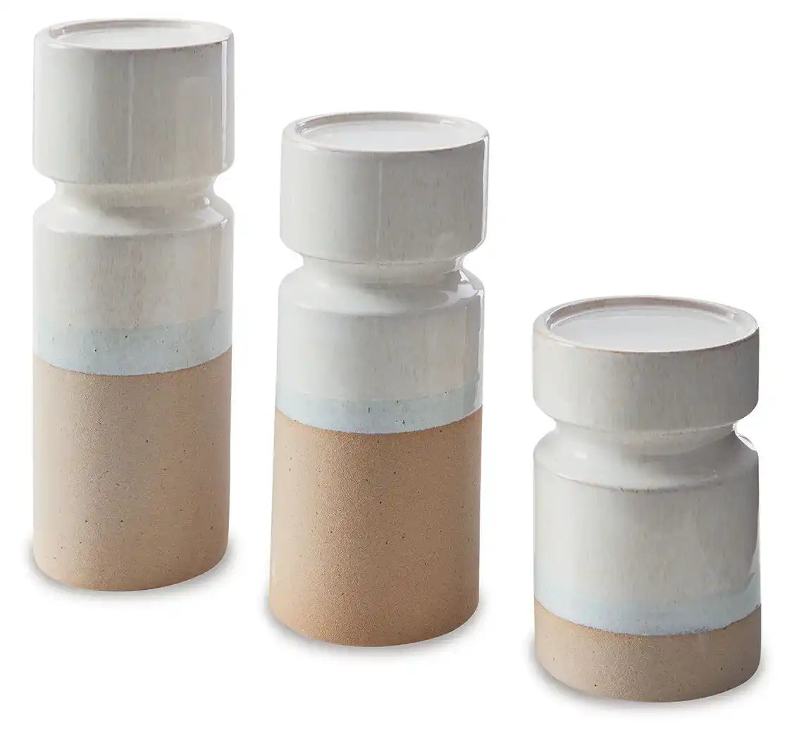 Hurston - Candle Holder Set (Set of 3) - Ivory / Brown - Best Buy Furniture