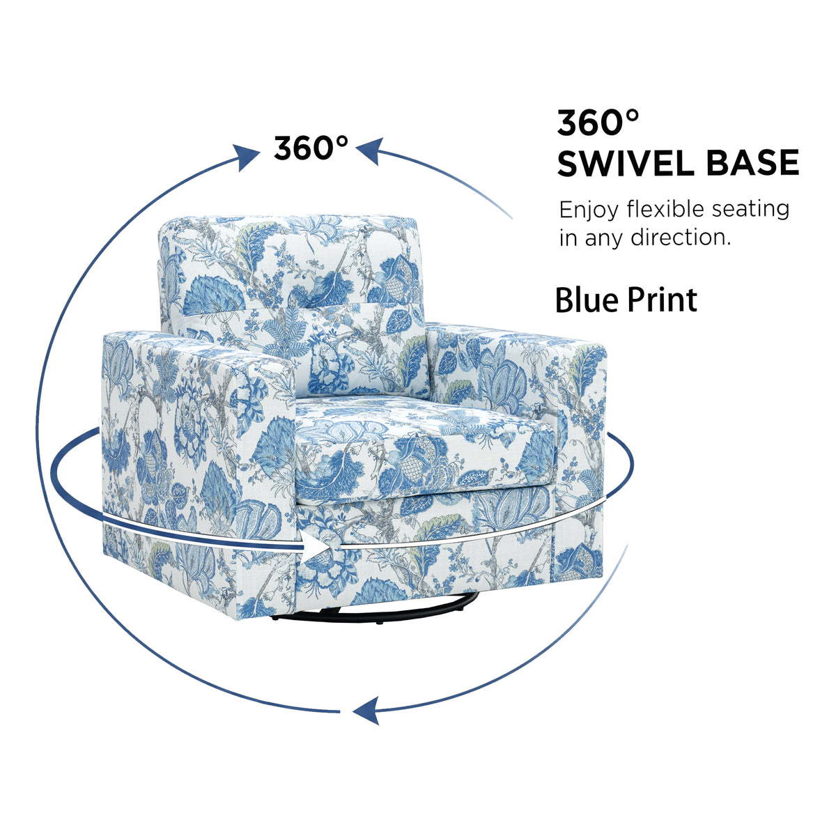 Floral Upholstery Degree Rotation Single Sofa Chair