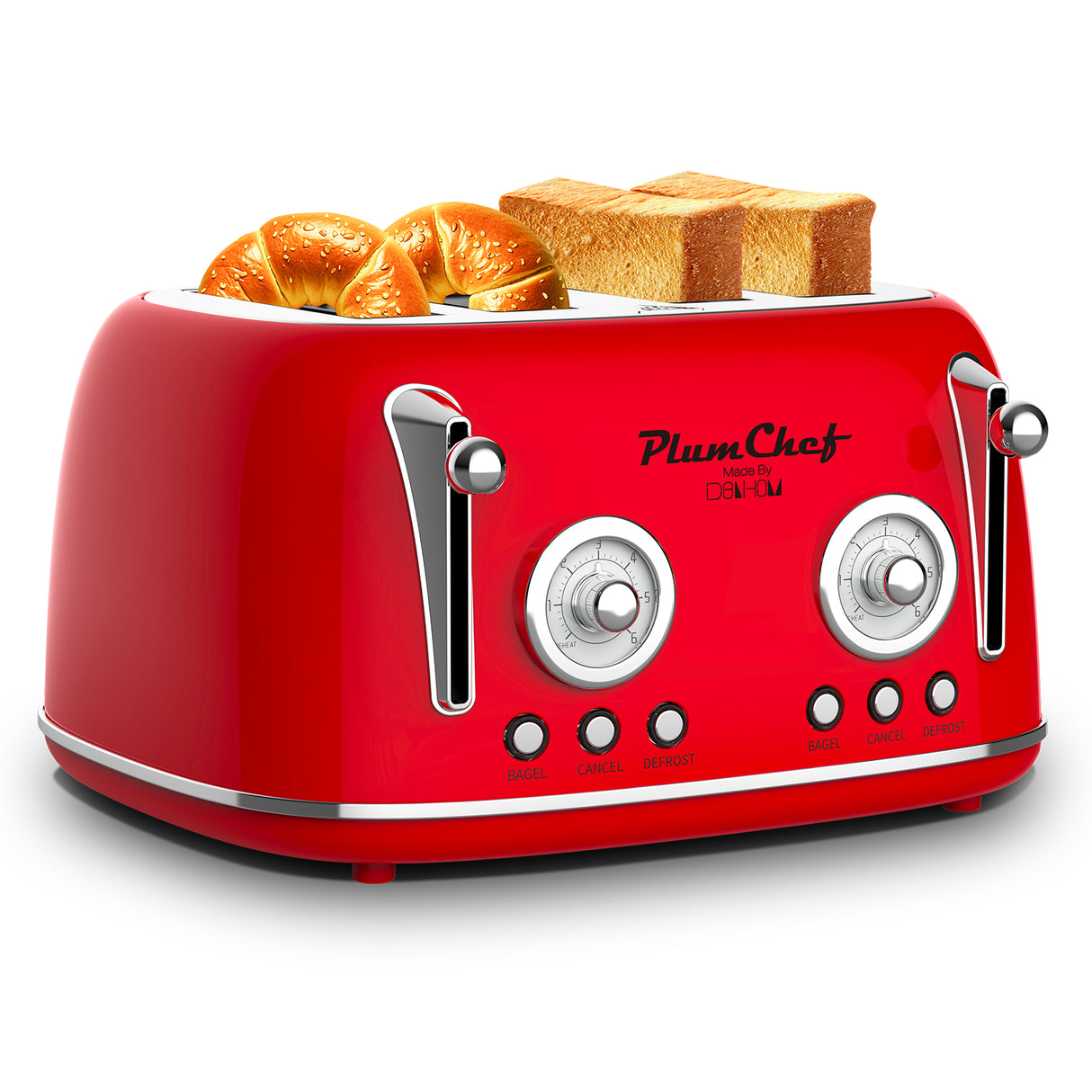 4 Slice Retro Style Toaster, Dual Control, 6 Browning Settings