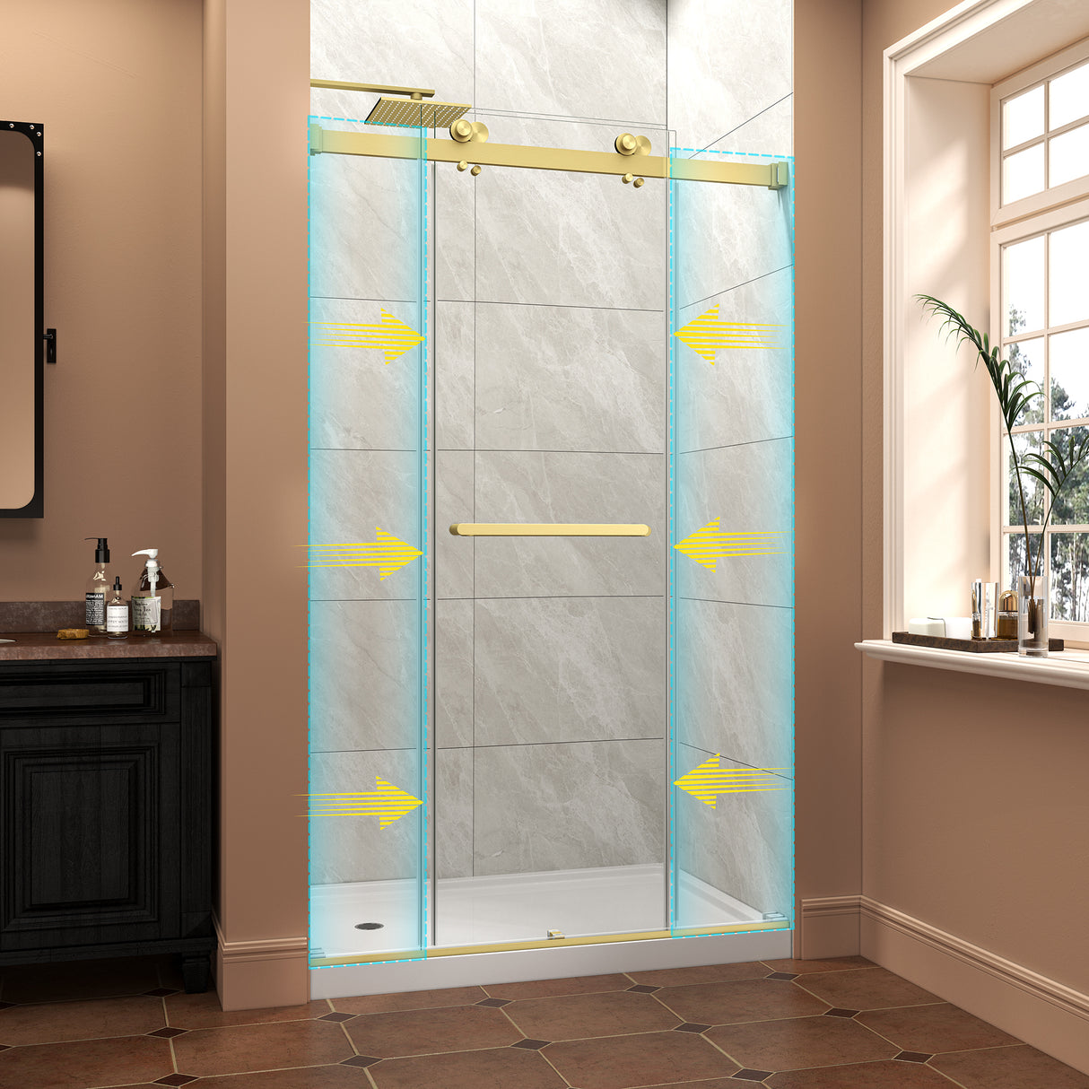 43"-48" W x 76" H Brushed Frameless Shower Door