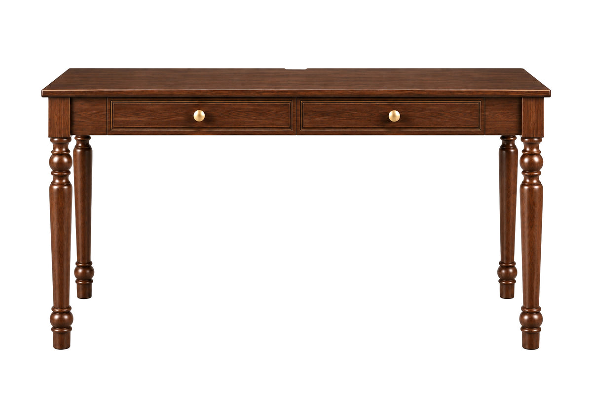 47.2-Inch Walnut Rubber Wood Writing Desk with Drawers, French Country