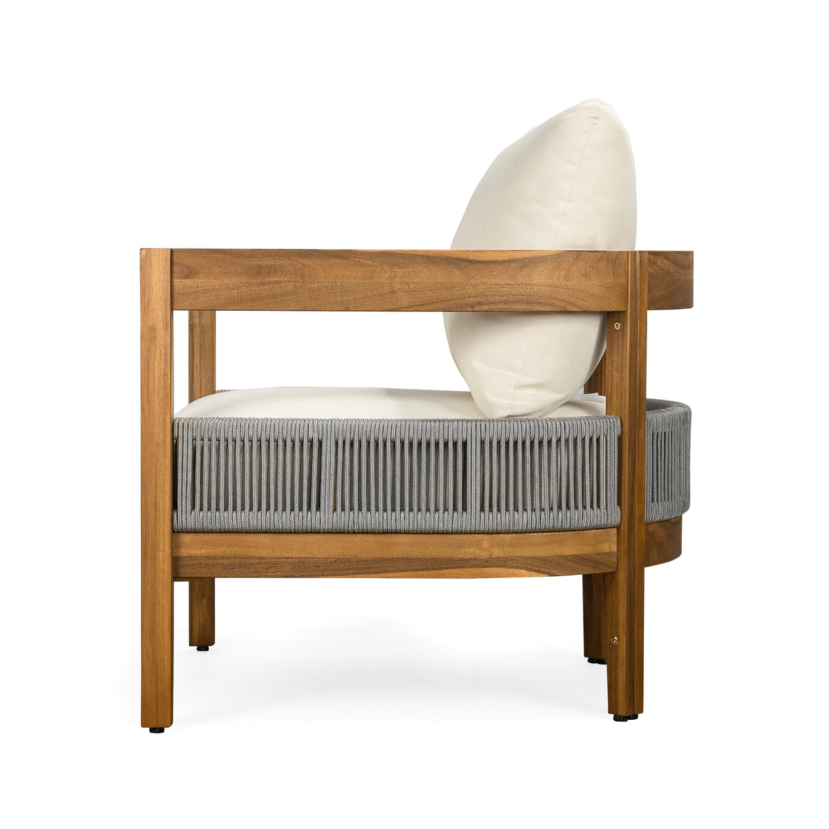 Porto Outdoor Club Chair and Concrete Travertine Side Table, Teak+Beige