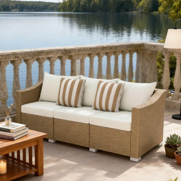 Outdoor Furniture Rattan Sofa with Cushions and Throw Pillows