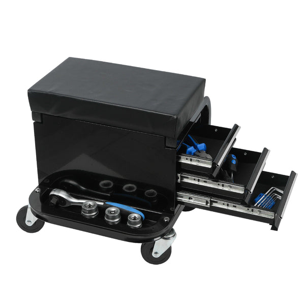 Rolling Creeper Garage Seat With 3 Built-In Drawers