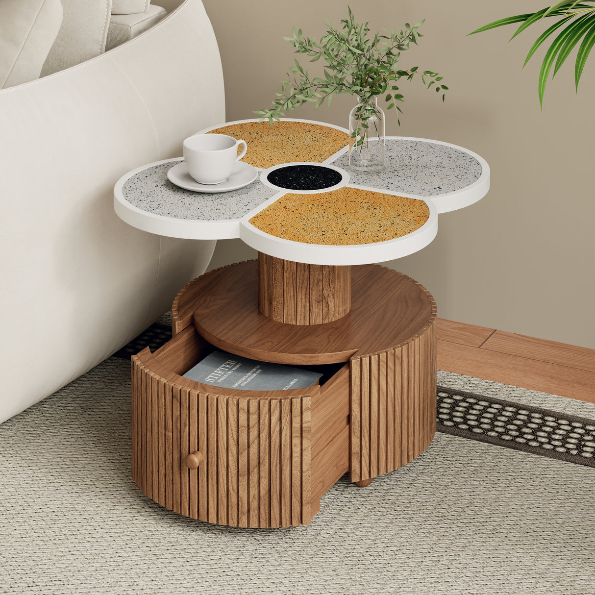 Unique Four-Leaf Clover Side Table for Living Room, Bedroom & Small Spaces
