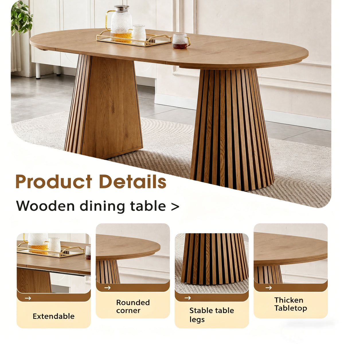 Wooden Flexible and Extendable Dining Table
