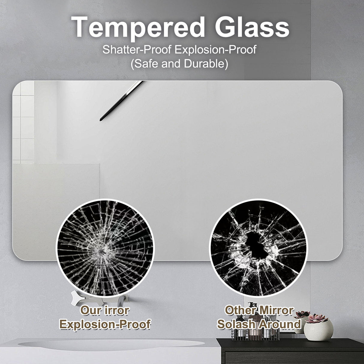 Bathroom Vanity Mirror, Wall-Mounted Mirror For Bathroom Anti-Fog, Waterproof