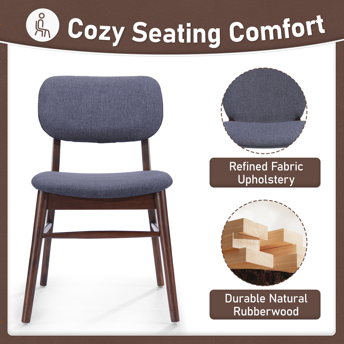 Set of 2 Mid-Century Upholstered Dining Chairs