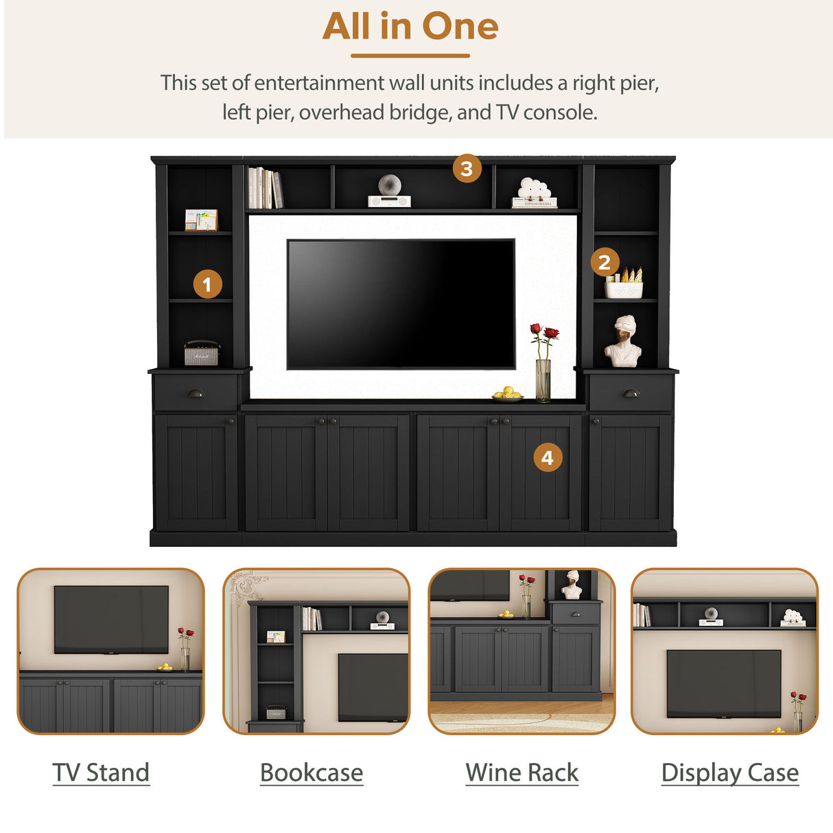 Minimalist Entertainment Wall Unit Set With Bridge For TVs Up To 75"