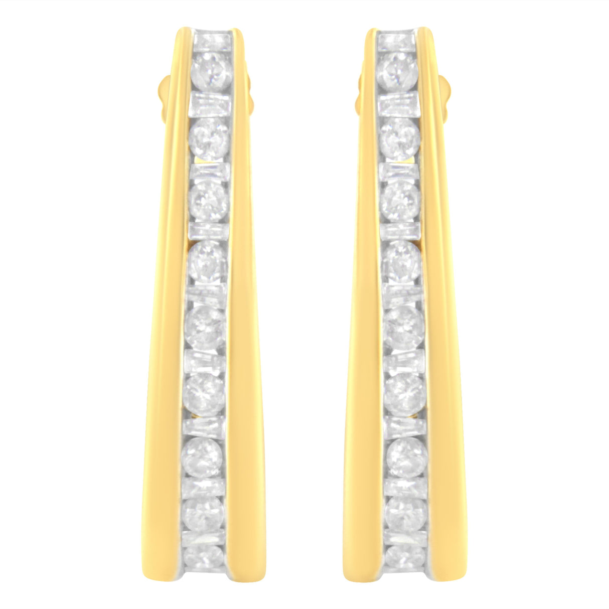 10K Yellow Gold 1 cttw Channel Set Diamond J-Hoop Earrings (H-I Clarity, I1-I2 Color)