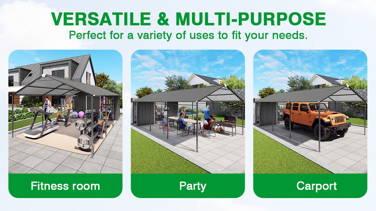 12x25 FT Galvanized Steel Carport with Shelter and Shed