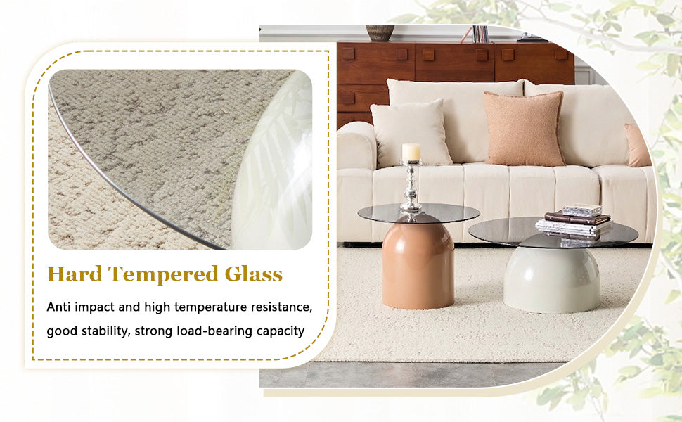 Nesting Coffee Table Set of 2 with Glass Desktop