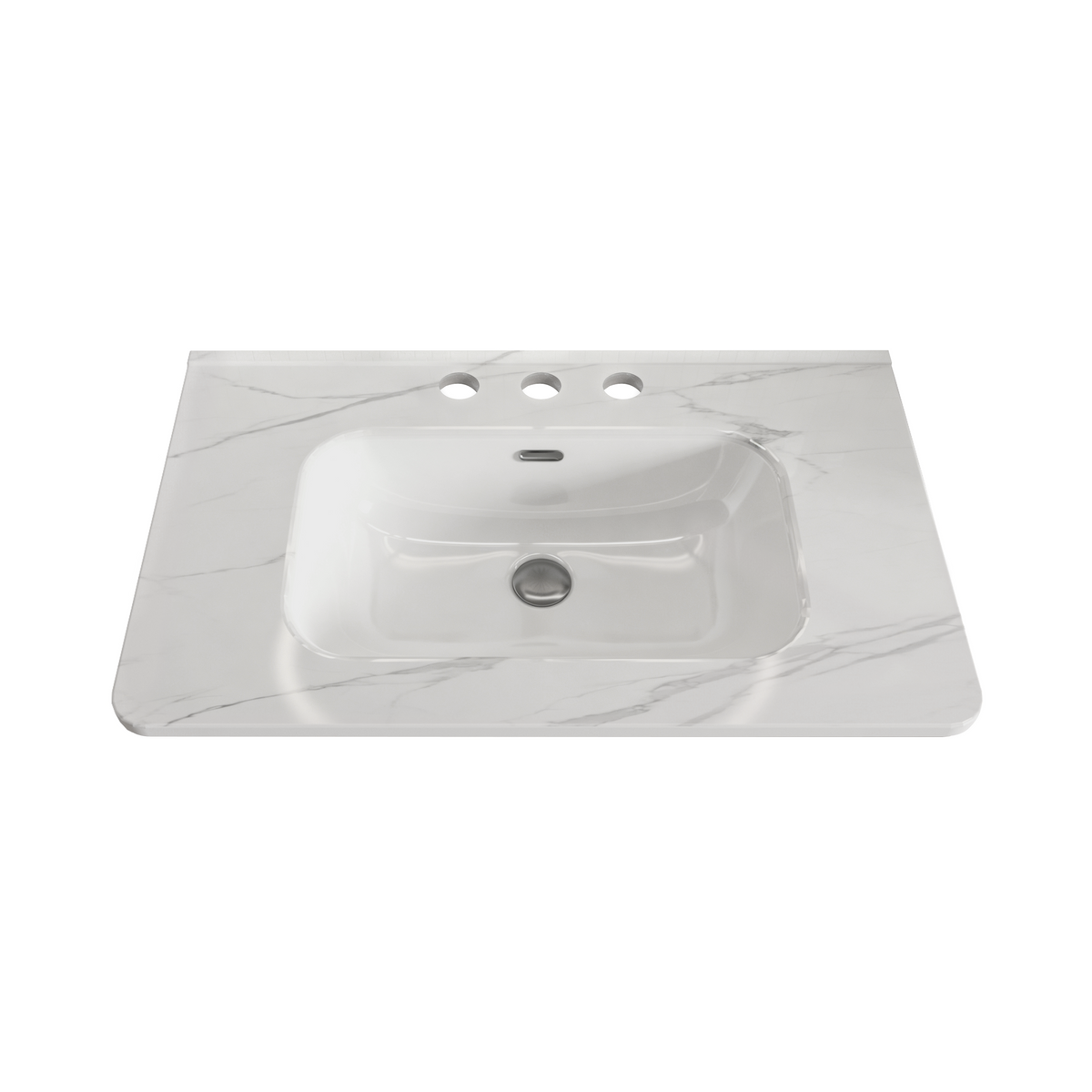 Carrara White Ceramic Integrated Bathroom Sink, 29.94-Inch