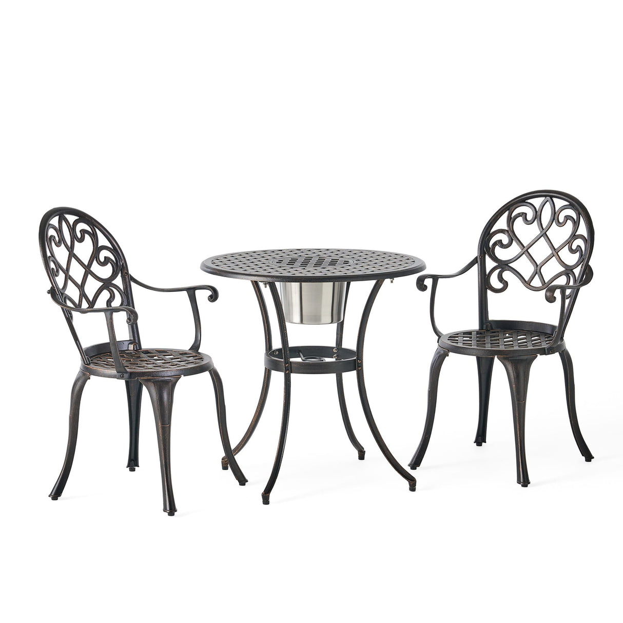 3 Piece Outdoor Aluminium Cast Bistro Set With Ice Bucket - Copper - Best Buy Furniture
