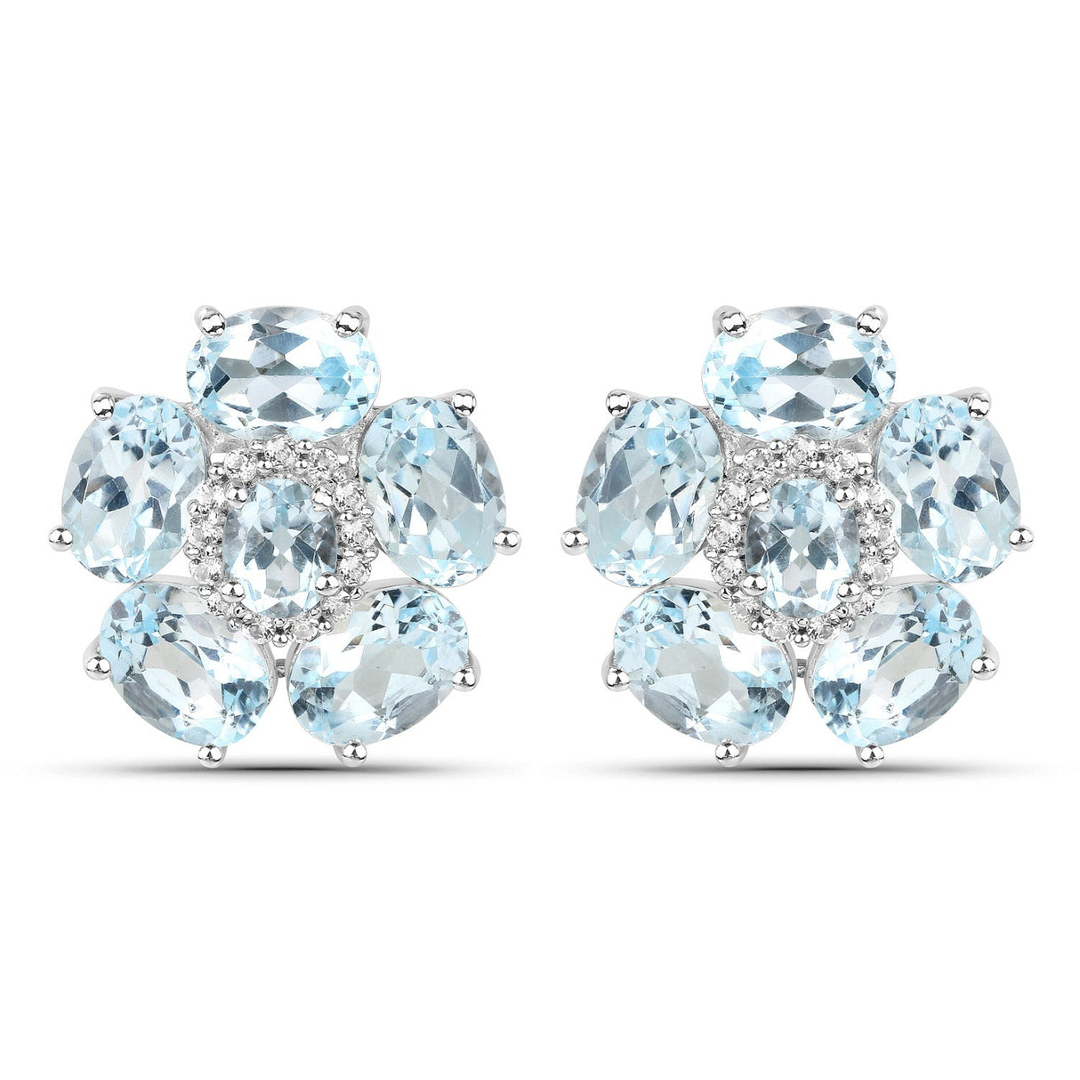 18K White Gold Plated 10.48 Carat Genuine Blue Topaz and White Topaz .925 Sterling Silver Earrings