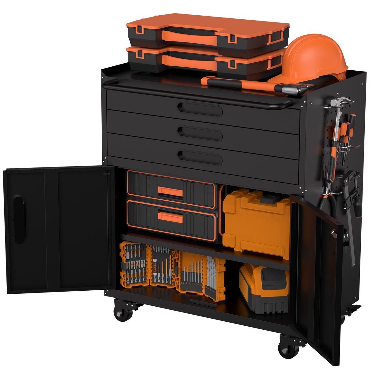 Rolling Tool Cabinet Heavy Duty Garage Storage With Lockable Doors