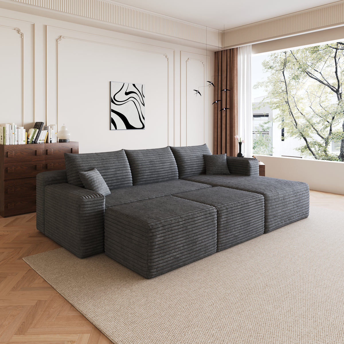 95" Cloud Sectional Sofa with 2 Ottomans