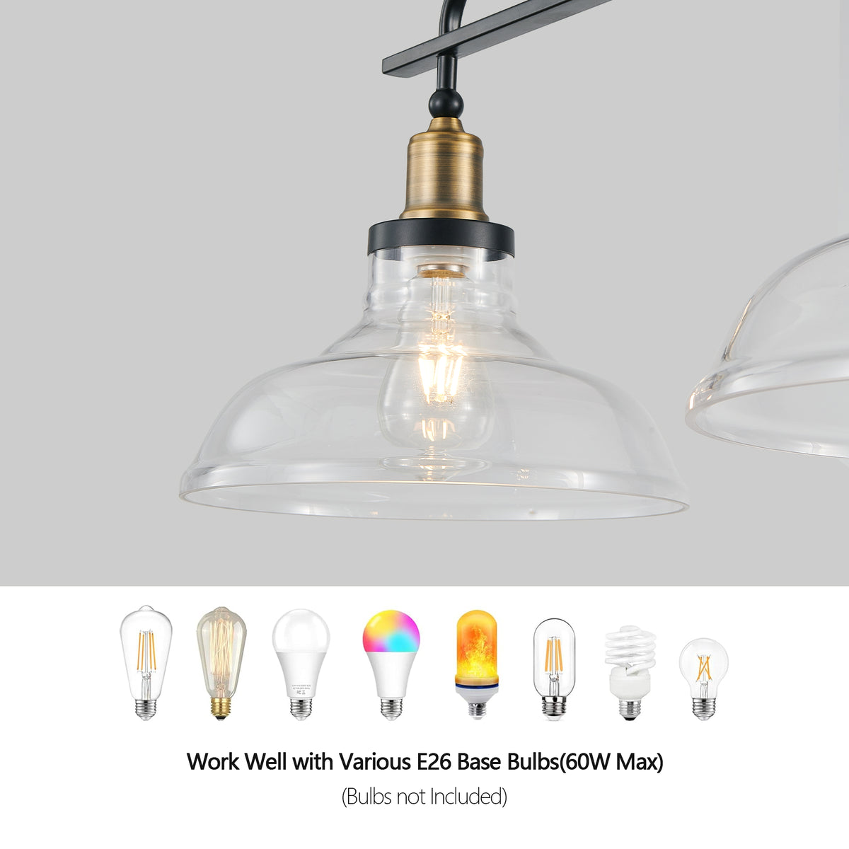 Industrial 3-Light Pendant Chandelier with Clear Glass Shades