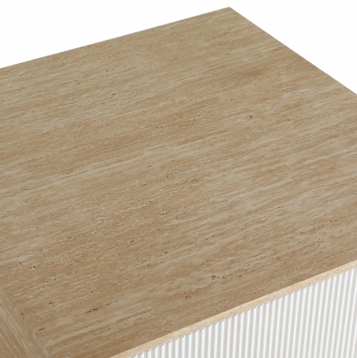Modern Faux Travertine Coffee Table with 2 Drawers