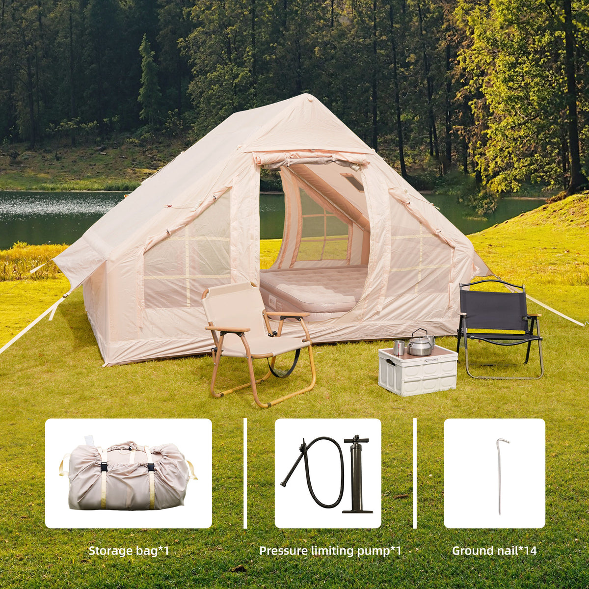 Inflatable Camping Tents with Hand Pump – Durable Oxford Fabric Outdoor Shelter