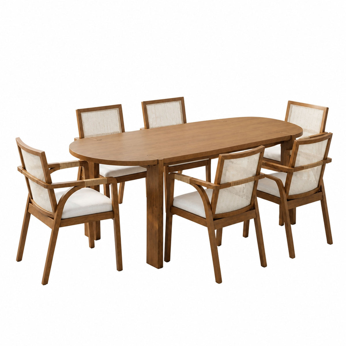 7-Piece Dining Table Set, 71" Oval Rubber Wood