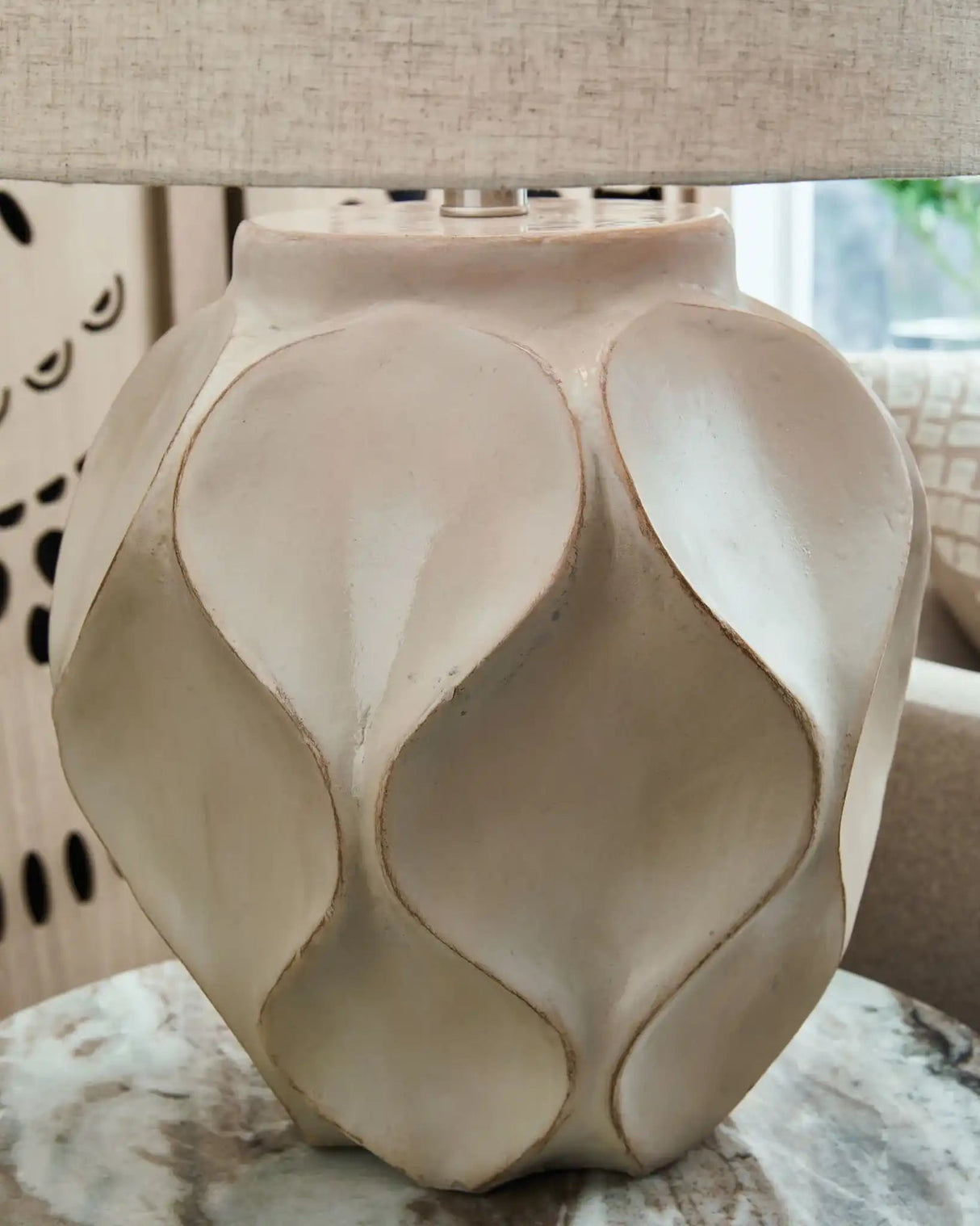 Edselham - Paper Table Lamp - Distressed Cream - Best Buy Furniture