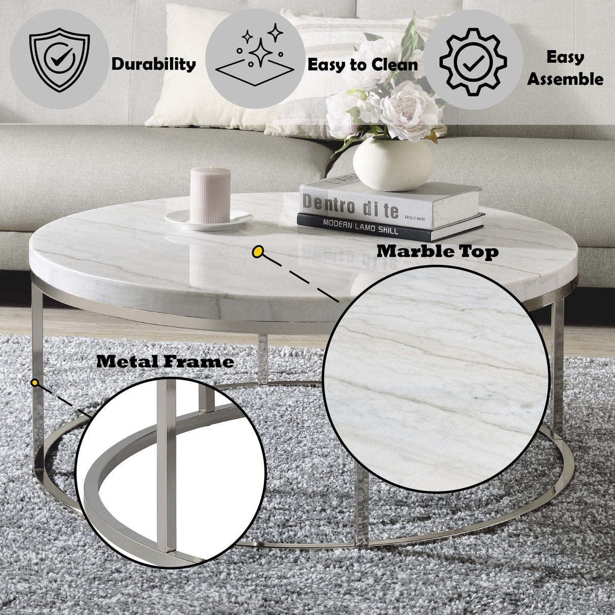 Zaidee - Mable Top Nickel Coffee Table - White - Best Buy Furniture