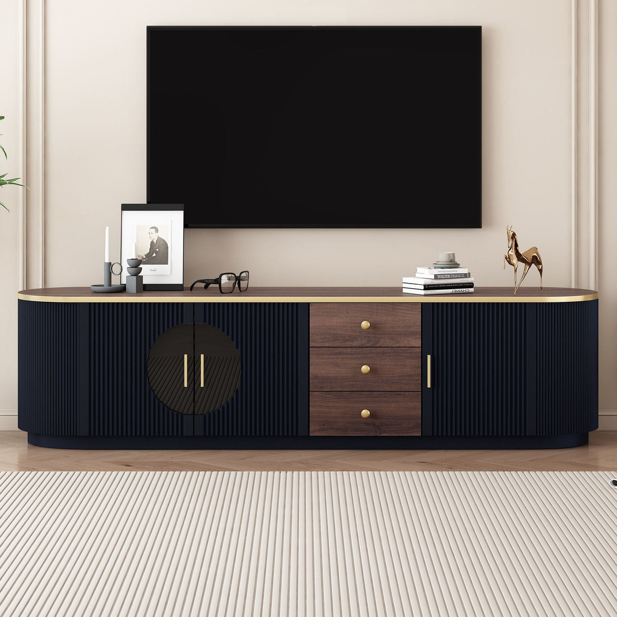 Modern Minimalist TV Stand for TVs Up to 80" With 3 Drawers and 1 Shelf