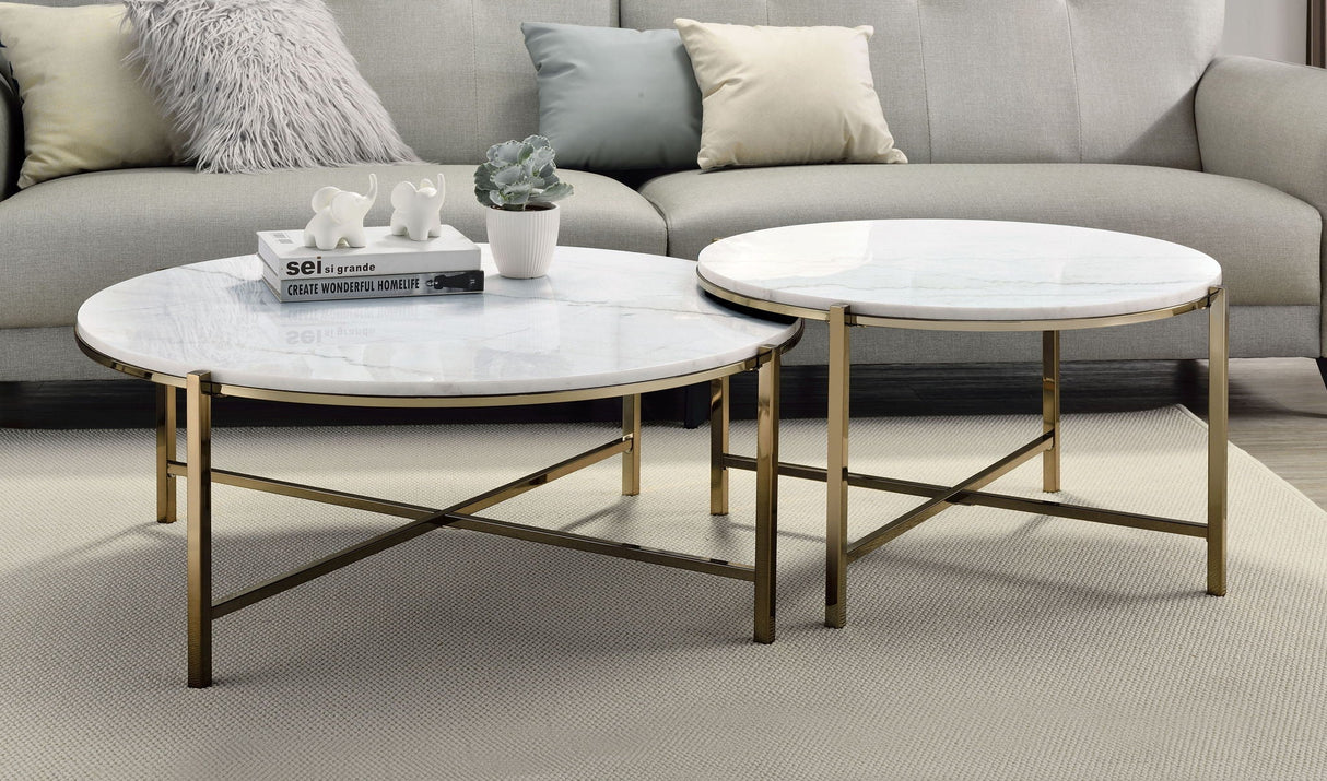 Zaidee - Marble Top Nickel Nesting Table Set - White - Best Buy Furniture