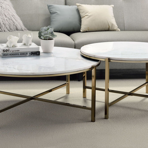 Zaidee - Marble Top Nickel Nesting Table Set - White - Best Buy Furniture