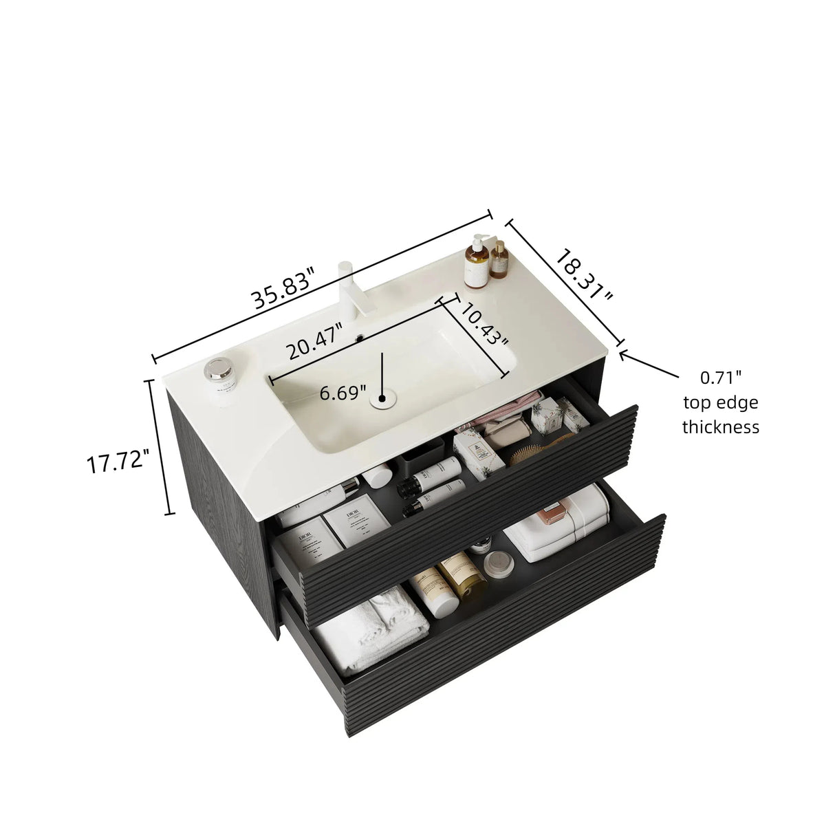 BRON 36" Bathroom Vanity with Sink, Modern Wall-Mounted Floating Cabinet