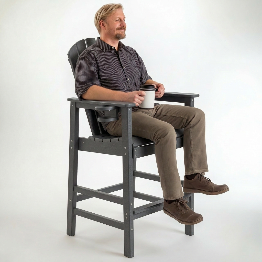 HDPE Bar Height Adirondack Chair with Cup Holder - Gray