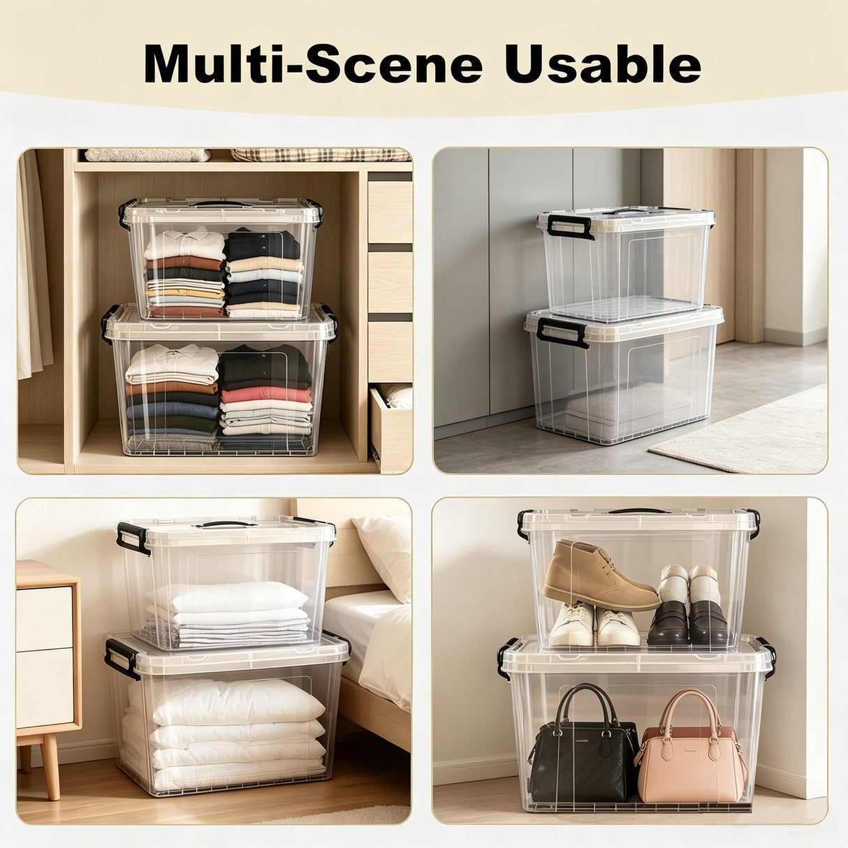 4 Pack 90 QT Plastic Storage Bins with Lids,Clear Stackable Bins with Secure Latches and Handles Heavy-Duty Storage Containers For Home Office and Garage Organization