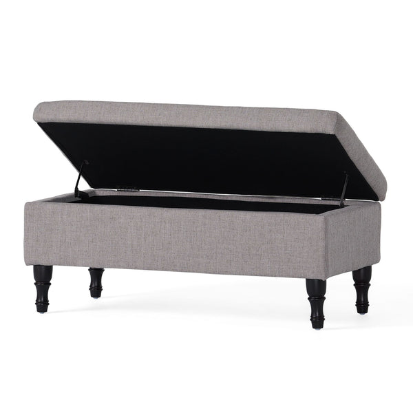 Dean Fabric Storage Wide Tufted Rectangle Ottoman - Gray